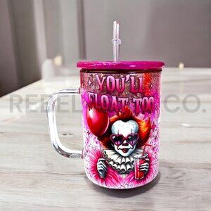 You'll Float Too Halloween Scary Movie, Horror Movies, Clowns, IT, Pink Glitter